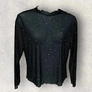 Long sleeve sheer black shirt with stars plus size 4XL
